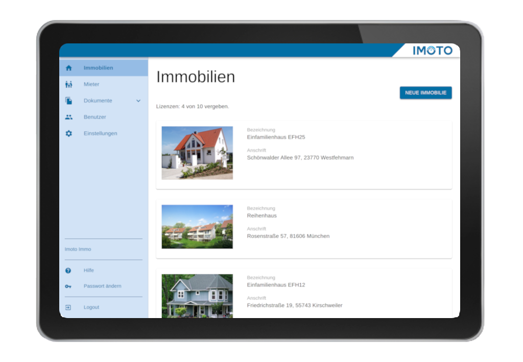 Beispielhafte Darstellung der digitalen Immobilienverwaltung über ein Tablet